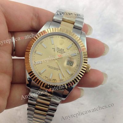 Fake Rolex Datejust II Watch 2Tone Gold Dial Men Watch 41mm